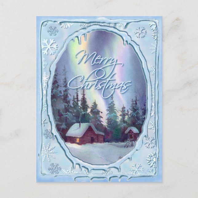 MERRY CHRISTMAS LOG CABIN by SHARON SHARPE Holiday Postcard (Front)