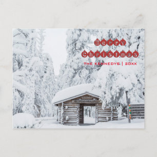 Merry Christmas - Log Cabin Entrance in Finland Holiday Postcard