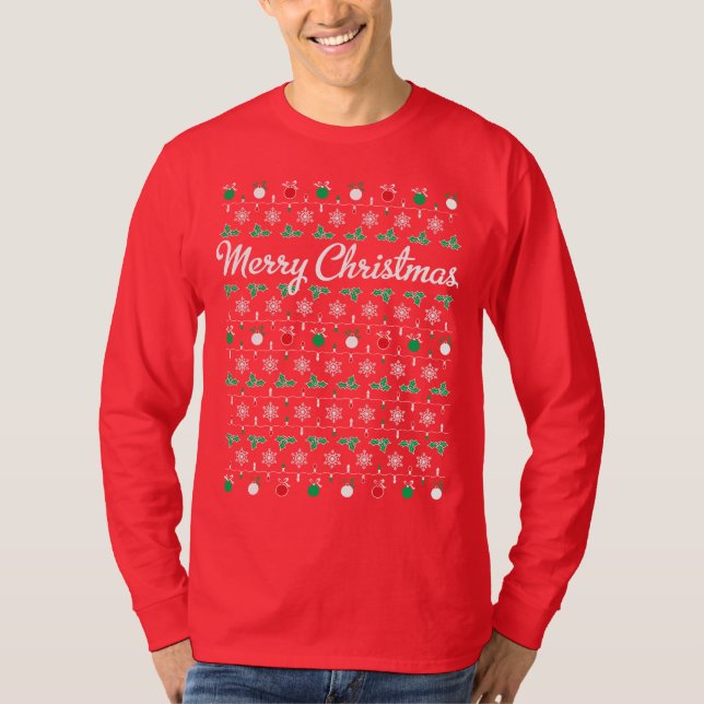 Merry Christmas Long Sleeve Red T Shirt (Front)