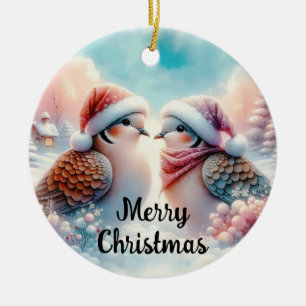 Merry Christmas Love Birds Ceramic Ornament