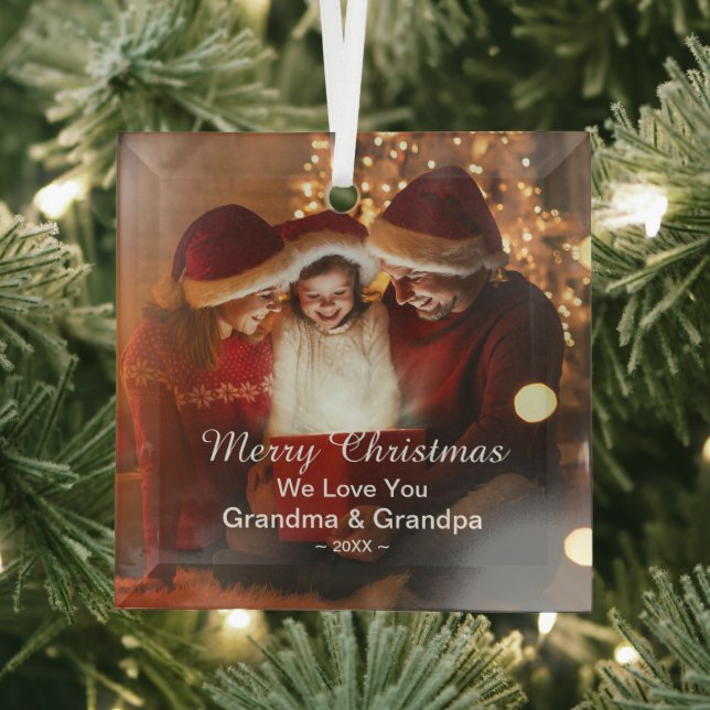 Merry Christmas Love Grandma Grandpa Photo  Glass Ornament (Insitu)