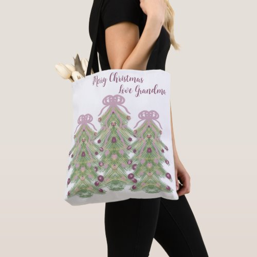 Merry Christmas Love Grandma Pink Decorated Trees Tote Bag