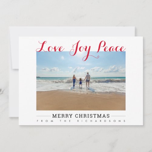 Merry Christmas Love Joy Peace Typography Photo Holiday Card