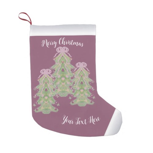 Merry Christmas Love Mom Pink Decorated Trees Small Christmas Stocking