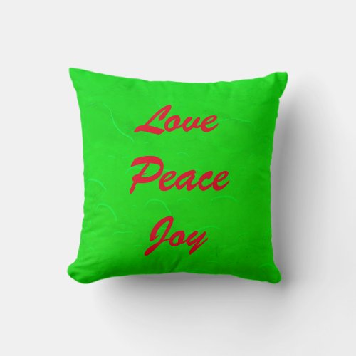 Merry Christmas Love Peace Joy Neon Green 2021 Throw Pillow