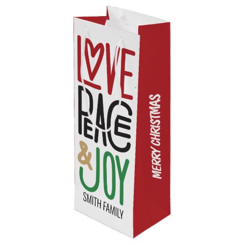 Merry Christmas  Love Peace  Joy Your Family  Wine Gift Bag