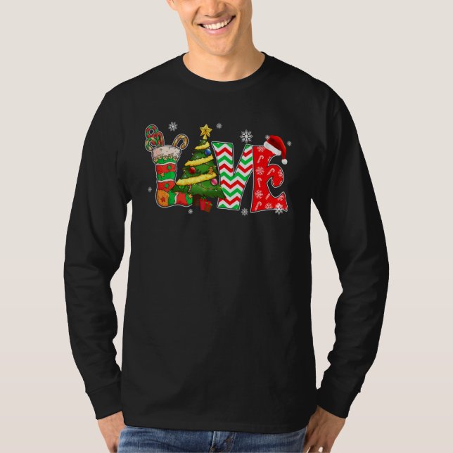 Merry Christmas Love Xmas Happy Time Pine Tree T-Shirt (Front)