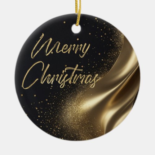 Merry Christmas Luxe Black and Gold Ceramic Ornament