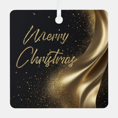 Merry Christmas Luxe Black Gold Metal Ornament