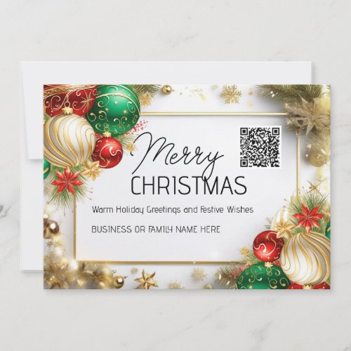 Merry Christmas luxurious white gold QR business  Holiday Card