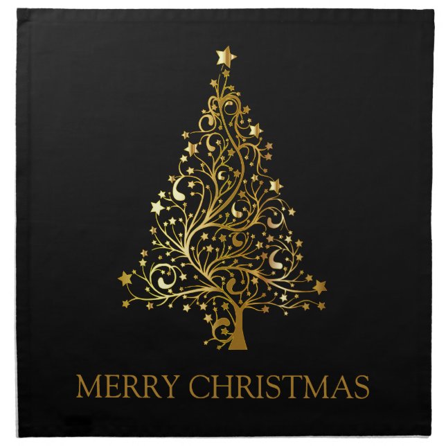 Merry Christmas Luxury Gold Tree Festive Holidays Cloth Napkin (Front)