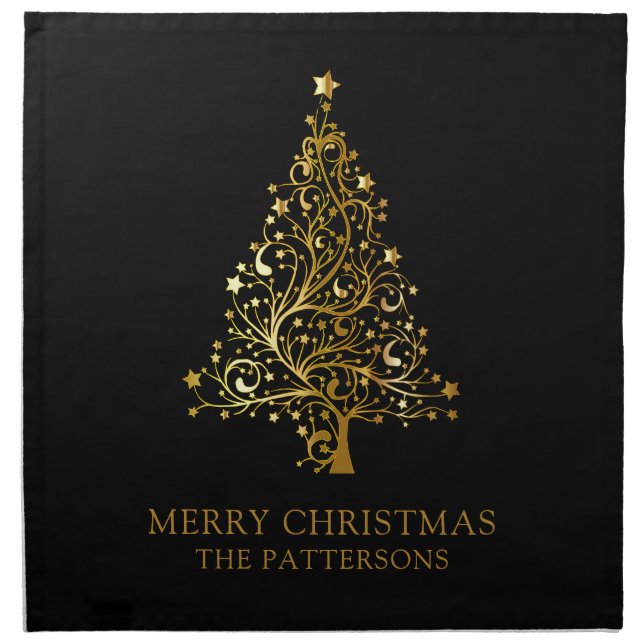 Merry Christmas Luxury Gold Tree Festive Holidays Cloth Napkin (Front)