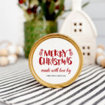 Merry Christmas Made with Love Classic Round Stick Classic Round Sticker<br><div class="desc">Sweet and fun Scandinavian Christmas "Merry Christmas" artwork helps Santa label all his special gifts. For labeling business gifts or baked goods gifts. Works great on gift bags, food containers, bottles, jars and more. For version with hearts instead of flowers, see this listing: https://www.zazzle.com/z/ag3cx2nm?rf=238158162280654874 Shop the entire collection in my...</div>