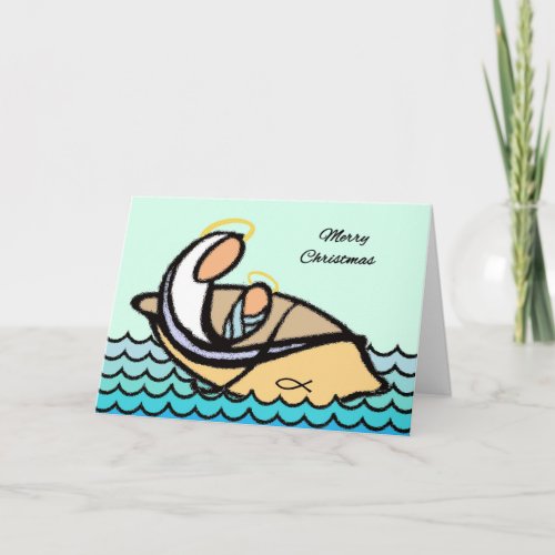 Merry Christmas Madonna and Child in a Boat Holiday Card