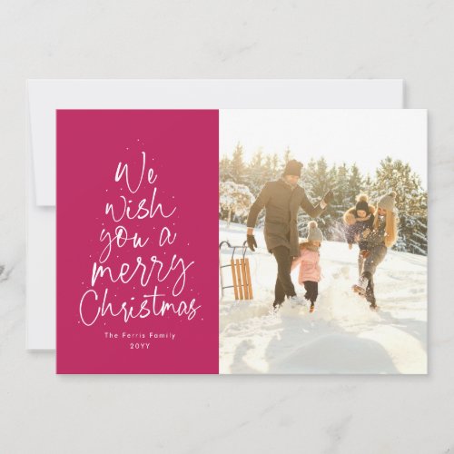 Merry Christmas magenta pink fun family photo Holiday Card