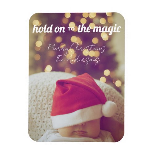 Merry Christmas Magic Custom Photo  Text Greeting Magnet