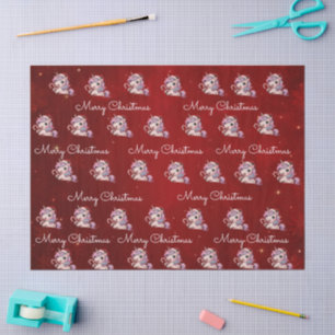 Merry Christmas Magical Crimson Christmas Unicorn Tissue Paper