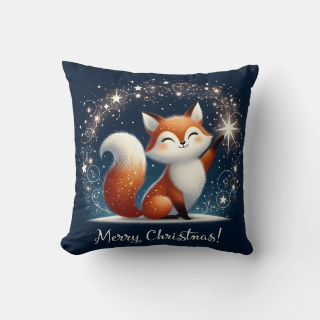 Merry Christmas - Magical Fox  Throw Pillow (Front)