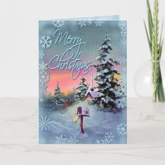 MERRY CHRISTMAS MAILBOX by SHARON SHARPE Holiday Card (Front)