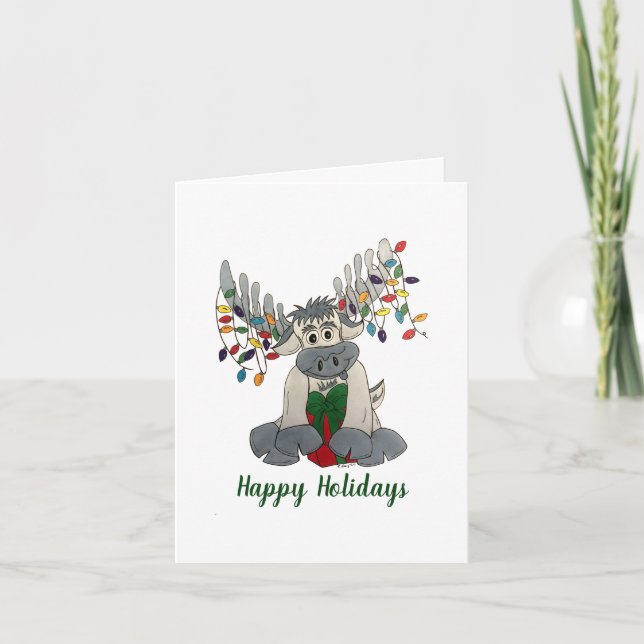 Merry Christmas Maine Moose Holiday Lights Card (Front)