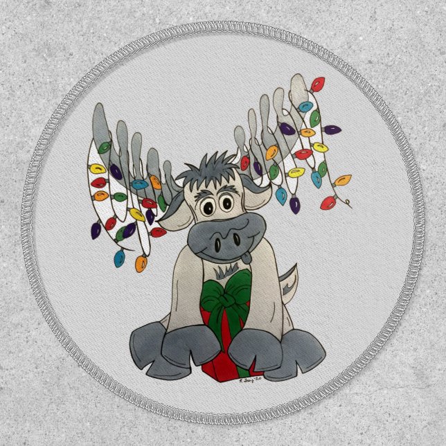 Merry Christmas Maine Moose Holiday Lights Patch (Front)