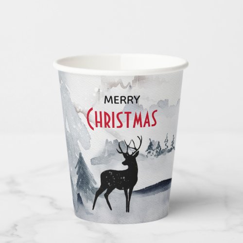 Merry Christmas Majestic Deer Watercolor Paper Cups