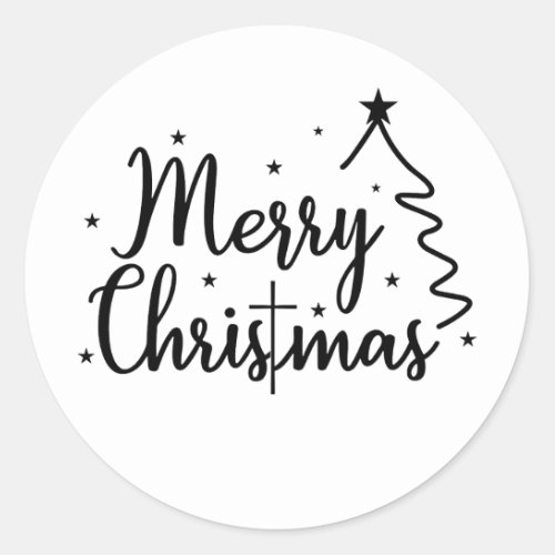 Merry Christmas Mama christian cross Paw tree Classic Round Sticker