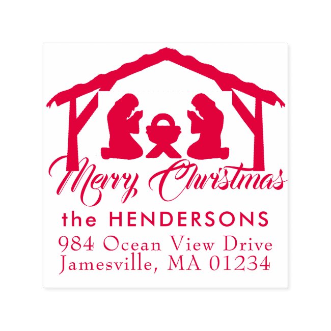 Merry Christmas Manger Scene Return Address Self-inking Stamp