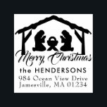 Merry Christmas Manger Scene Return Address Self-inking Stamp<br><div class="desc">Remind everyone of the true meaning of Christmas and the first Christmas with this return address stamp. A meaningful graphic shows Mary and Joseph praying over the baby Jesus. They are framed with a manger. Merry Christmas is written in below in a decorative fon't. Then your name and address in...</div>