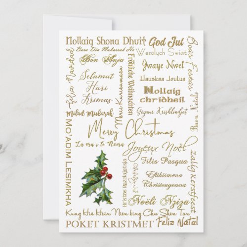 Merry Christmas Many Languages Gold Typography Holiday Card