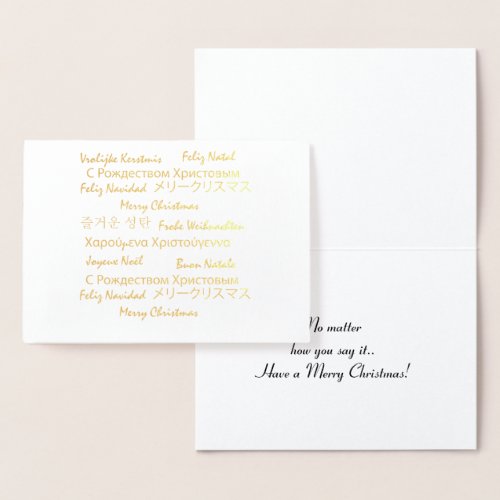 Merry Christmas Many Languages Typography Foil Card