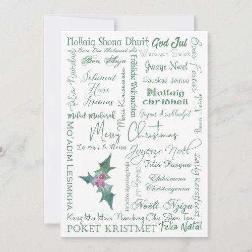 Merry Christmas Many Languages Typography Holiday Card