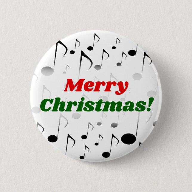 "Merry Christmas!" + Many Musical Notes Pattern Button (Front)