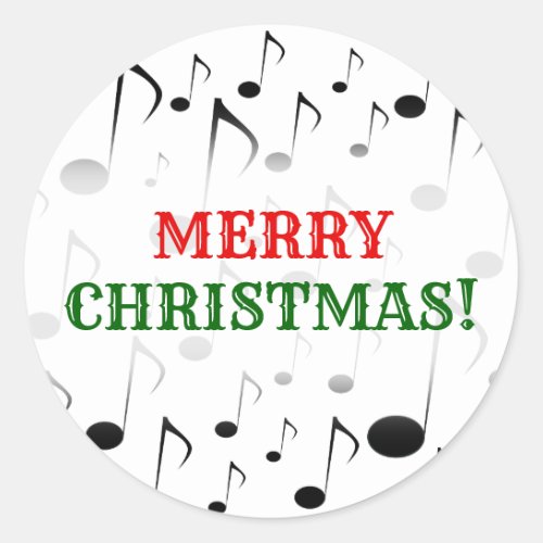 Merry Christmas  Many Musical Notes Pattern Classic Round Sticker