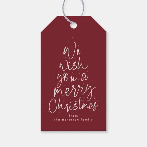 Merry Christmas maroon houndstooth personalized Gift Tags