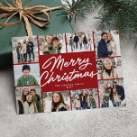 Merry Christmas maroon ten photo collage Holiday Card<br><div class="desc">Send holiday cheer with this dark red 10 photo Christmas card. With its simple "Merry Christmas" in white script surrounded by a collage of photos, this design makes a great family Christmas card, grandparent Christmas card, couple's Christmas card and more. The backer is a festive matching maroon with cute white...</div>