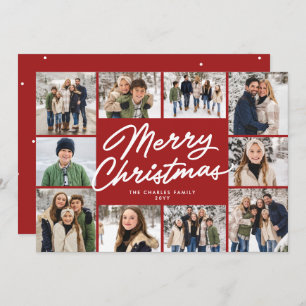 Merry Christmas maroon ten photo collage Holiday Card