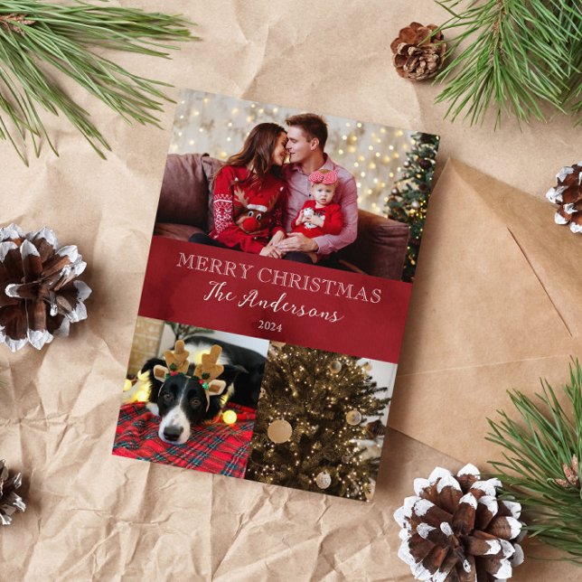 Merry Christmas Maroon Winter Snow  Holiday Card (Creator Uploaded)