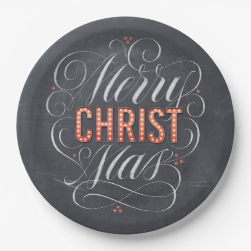 Merry CHRISTmas Marquee Chalkboard Calligraphy Paper Plates