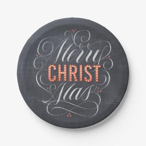 Merry CHRISTmas Marquee Chalkboard Lettering Paper Plates
