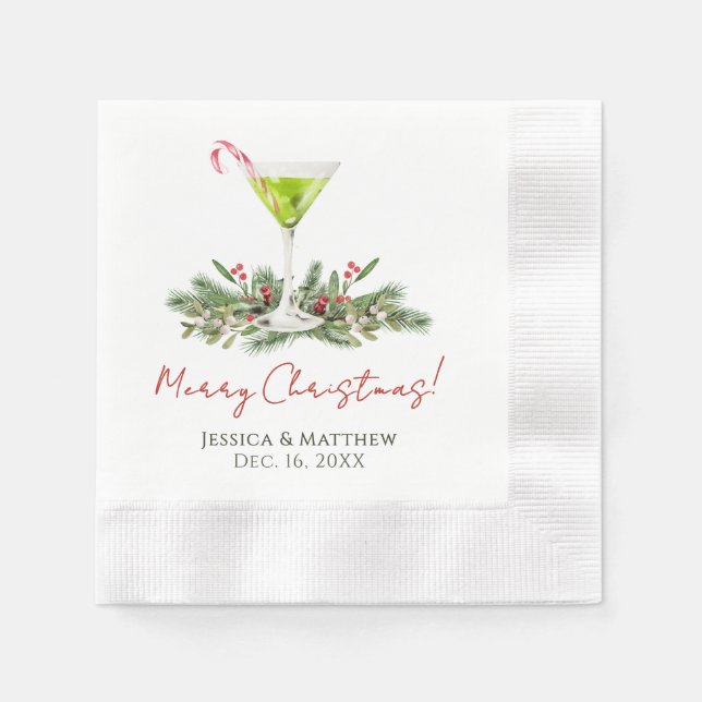 Merry Christmas Martini Cocktail Party Custom Napkins (Front)
