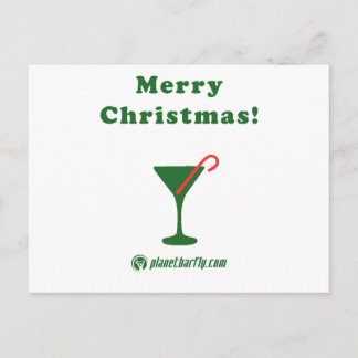 Merry Christmas Martini with Candy Cane Holiday Postcard