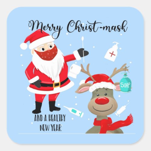 Merry christmas mask santa square sticker