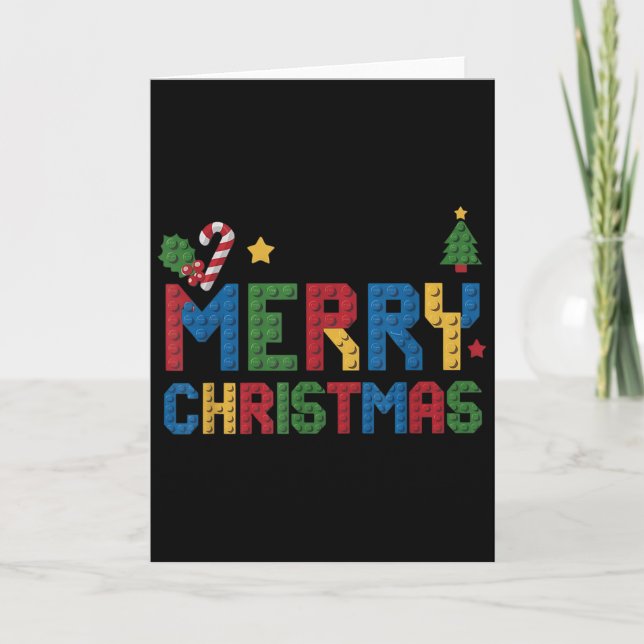 Merry Christmas Master Builder Kids Building Block Card (Front)