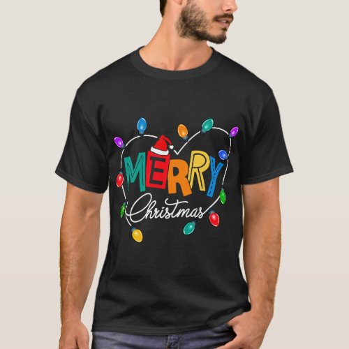 Merry Christmas Matching Family Santa Hat Xmas Lig T_Shirt