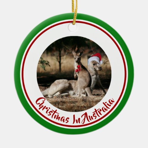 Merry Christmas Mate Santa Kangaroos  Ceramic Ornament