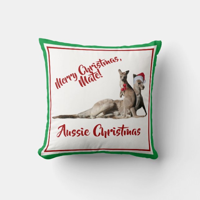 Merry Christmas Mate Santa Kangaroos Throw Pillow (Front)