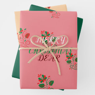Merry Christmas Matte Pink Wrapping Paper Sheets