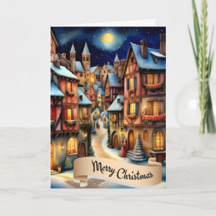 Merry Christmas Medieval Village Holiday Scene