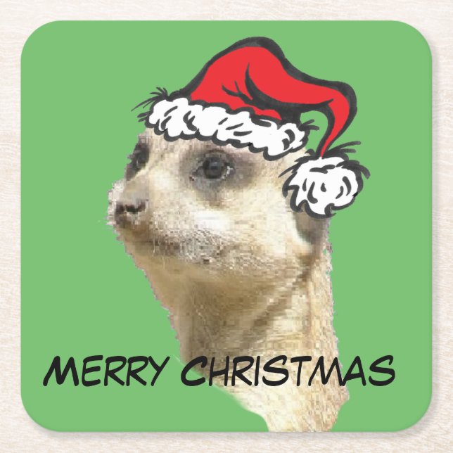 Merry Christmas Meerkat Santa Coasters (Front)